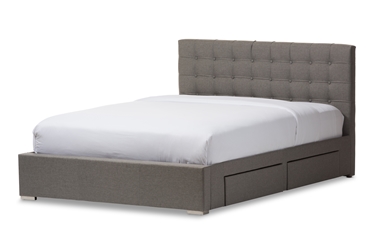 Baxton Studio Rene Modern and Contemporary King Size Grey Fabric 4-drawer Storage Platform Bed